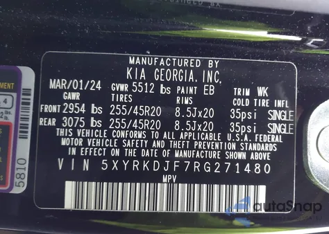 2024 Kia Sorento X-Line Sx from USA, damaged, VIN 5XYRKDJF7RG271480